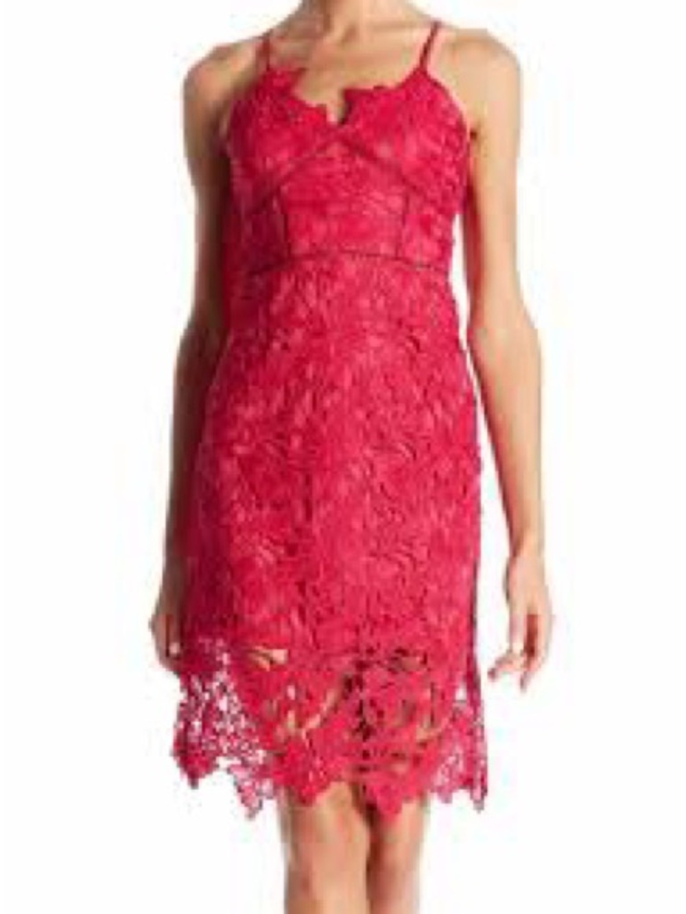 Love...Ady Red Lace Illusion Hem Midi Cocktail Dress Size M